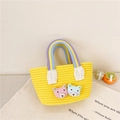 Mini sac seau tressé jaune pour filles avec patchs ours mignons et anses arc-en-ciel - Jaune Style 1