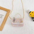 Pink tweed mini handbag for girls with pearl handle and metal chain strap - Multicolor Rabbit