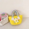 Handwoven yellow girls' handbag with rainbow handle and a smiling sunflower charm - Yellow Style 1