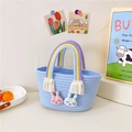 Mini sac cabas tressé bleu clair avec anse arc-en-ciel et lapin mignon pour filles - Bleu Style 2