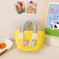 Mini sac cabas tressé jaune avec motifs lapins mignons et poignée colorée à franges - Jaune Style 2
