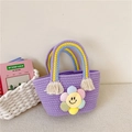 Kids purple woven handbag featuring a sunflower charm and colorful handles - Purple Style 1