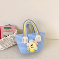 Sac à main tissé bleu clair pour filles avec fleur arc-en-ciel et anses colorées - Bleu Style 1