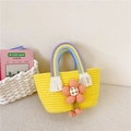Sac à main tissé jaune pour fille avec anse arc-en-ciel et grande fleur orange - Jaune Style 2