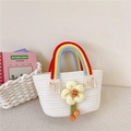 Sac à main tissé blanc pour fille avec poignées arc-en-ciel et fleur de soleil - Blanc Type 2