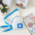 Kids chest bag in white with blue M letter print and adjustable sport shoulder strap - White