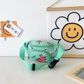 Kids mint green canvas waist bag featuring colorful cartoon dinosaur patterns - Green Type 1