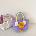 Sac enfant tressé violet avec tournesol jaune et poignée arc-en-ciel à pompons - Violet Style 2
