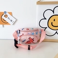 Pink kids canvas waist bag with cartoon triceratops print and adjustable strap - Pink Style 1