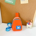Kids bright orange chest bag with M letter print and adjustable blue strap - Orange