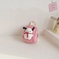 Pink canvas toddler backpack with cute white stuffed dog plush toy and top handle - Pink