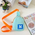 Mint green kids chest bag with orange strap and blue M letter print for boys and girls - Light Blue