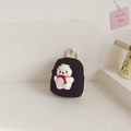Cute black canvas kids backpack featuring a plush white puppy dog charm with red scarf - Black
