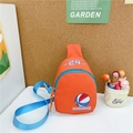 Sac bandoulière enfant en toile orange avec motif basket et sangle bleue réglable - Orange