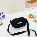 Borsa a tracolla per bambini in tela nera con stampa GAME e tracolla regolabile - Nero