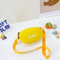 Kids bright yellow canvas crossbody bag featuring white GAME lettering and adjustable strap - Yellow