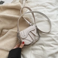 White mini saddle bag for girls in lychee grain faux leather with silver chain strap - White
