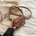 Brown faux leather saddle bag with lychee texture and contrast stitching for girls - Brown