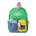 Mochila infantil verde y azul con bloques de color, bolsillo amarillo y bordados - Verde