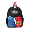 Kids school backpack with vibrant color-block pockets and letter design in black blue red - Black