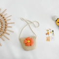 Sac bandoulière en paille beige pour filles avec une grande fleur en tissu orange - Orange