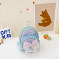 Zainetto azzurro con paillettes cangianti per bambina con fiocco in rete viola e fiorellino - Stile Fiocco / Blu