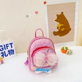 Mini zaino rosa con paillettes per bambina con fiocco in rete e coda di sirena - Stile Fiocco / Rosa Rosso