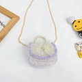 White sequin girls pearl handbag with purple faux fur trim and mesh bow detail - Small Flower White
