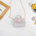 Borsa bimba con paillettes argento, manico di perle e decorazione a sirena rosa - Bianco Verticale