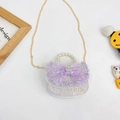 Mini pearl handbag for girls with white sequins, purple mesh bow and crown ornament - White Bow