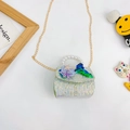 Borsa a tracolla per bambina in tweed grigio con manico di perle e paillettes - Verde Verticale