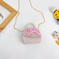 Borsa a sirena con paillettes rosa per bambine con manico di perle e ciondoli stella - Rosa Verticale