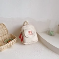 Zainetto per bambini in tela color crema con stampa 21 PLRLU rossa e cerniera laterale - Bianco