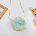 Mint green kids tweed crossbody bag with pearl handle and shiny sequin bow detail - Bow Green