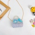 Blue and pink tweed girl's mermaid crossbody bag with sequins and pearl handle - Vertical Blue