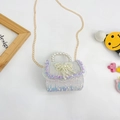 Girls silver sequin mini handbag with pearl handle and bow accent for parties - Bowknot Style / White