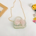 Mini bolso infantil de tweed verde con lazo de malla rosa y asa de perlas - Estilo 1 / Verde