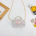 White sequins mermaid princess bag with pearl handle and glittering shell ornaments - Horizontal White