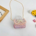 Pink tweed crossbody bag with pearl handle and bow for girls, elegant mini handbag - Bowknot Style / Red