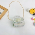 Light green tweed mini girls bag with sequins, lace trim and pearl bow detail - Bowknot Style / Green