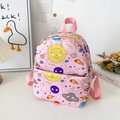Pink toddler backpack featuring vibrant cartoon solar system and cute planet patterns - Pink