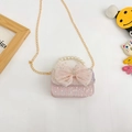 Bolso infantil de lentejuelas rosas con lazo de tul, corona joya y perlas - Estilo 1 / Rosa