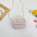 Pink tweed girls mini handbag with pearl handle, bow detail and lace trim decor - Bowknot Style / Pink