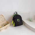 Mini black canvas backpack for toddlers with neon green prints and fashion webbing strap - Black
