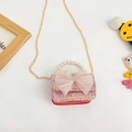 Pink tweed girls handbag with elegant pearl handle and large bow crown ornament - Style 1 / Red