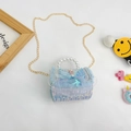 Sac à main bleu clair Elsa à paillettes pour filles avec perles et nœud décoratif - Style Princesse / Bleu