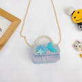 Light blue sequined mermaid princess bag for girls with pearl handle and star charm - Horizontal Blue
