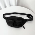 Sac banane en toile noire pour garçons avec plusieurs poches et sangle ajustable - Noir