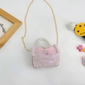 Sac bandoulière en tweed rose pour filles avec poignée perle et nœud princesse Elsa - Style Princesse / Rose