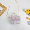 Sac à main princesse pour filles avec motif Elsa, paillettes violettes et poignée perle - Style Princesse / Blanc